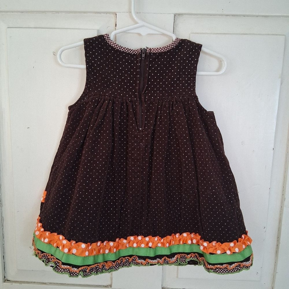 Bonnie Baby Corduroy Polka Dot Thanksgiving Jumper Dress w/Ribbon Embellishments - Picture 12 of 12